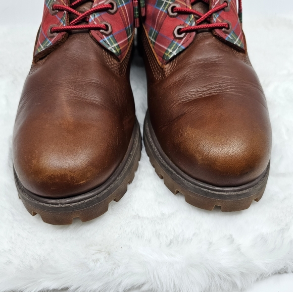 Timberland sugar & spice red plaid leather hiking boots Size 9.5 - Picture 4 of 12